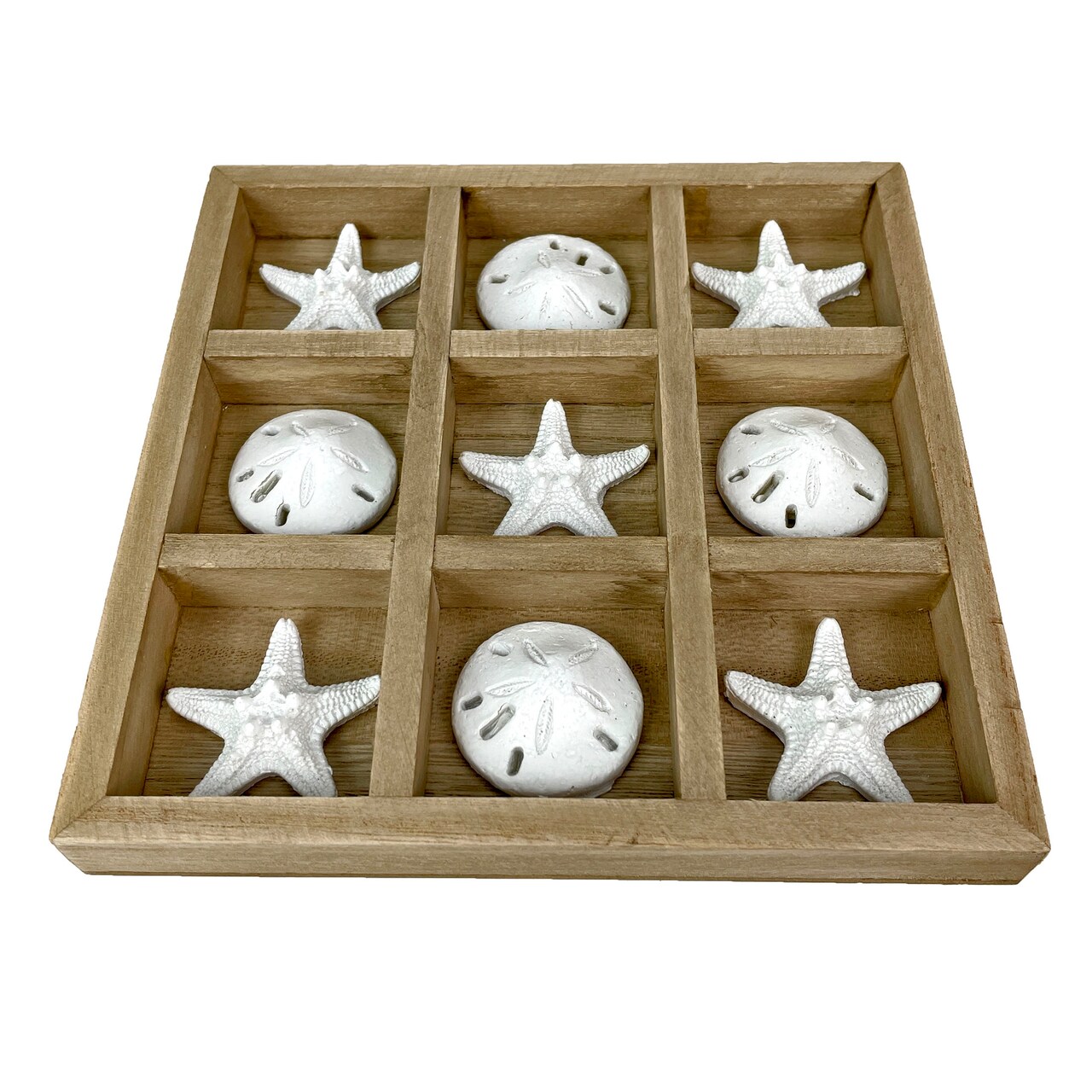 Wooden Tic Tac Toe Game Starfish Sand Dollar Coastal Beach Decor 7 in Board Gift